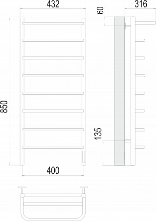Полка П8 400х850 Электро (quick touch) Полотенцесушитель  TERMINUS Барнаул - фото 3