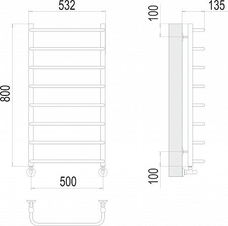 Стандарт П8 500х800  Полотенцесушитель  TERMINUS Барнаул - фото 3