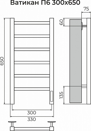 Ватикан П6 300х650 Электро (quick touch) Полотенцесушитель TERMINUS Барнаул - фото 3