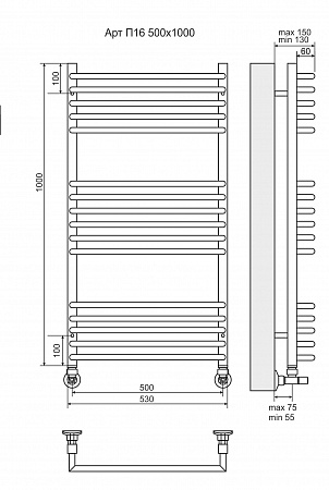 Арт П16 500х1000 Полотенцесушитель  TERMINUS Барнаул - фото 3